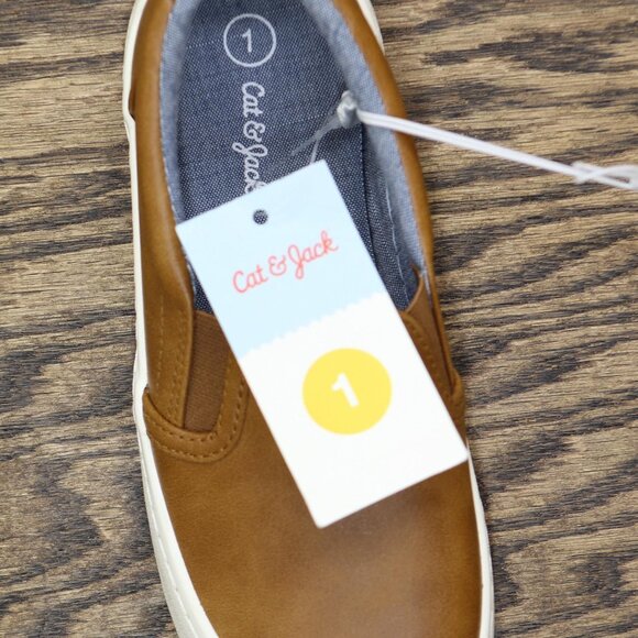 NWT Cat & Jack Kids Boys Colby Slip-On Sneakers 90371012 Cognac Brown 1 - Picture 10 of 10